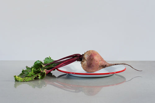 Beet and new potato salad with soft-boiled eggs.