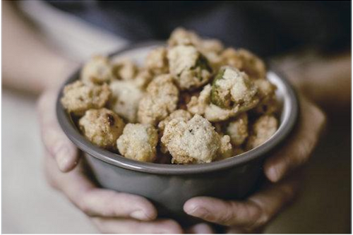FRIED OKRA FROM HEIRLOOMED COLLECTION.