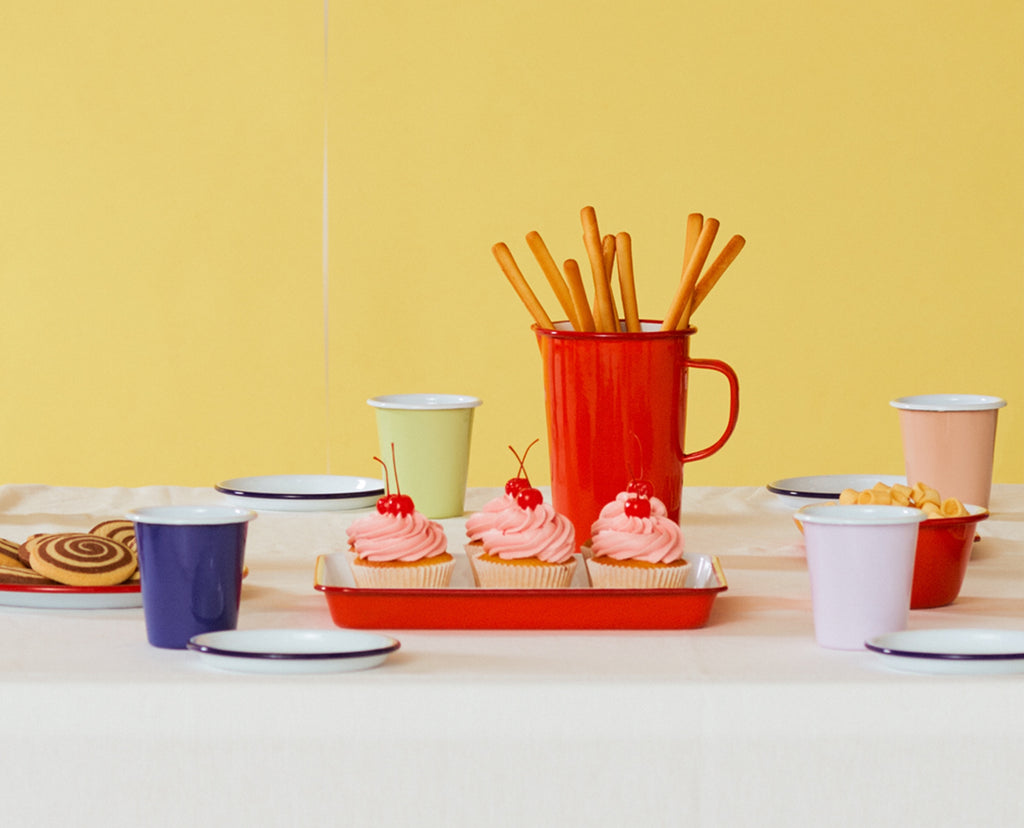 Falcon Enamelware Sustainable Kids Party Pack in White with Blue Rim