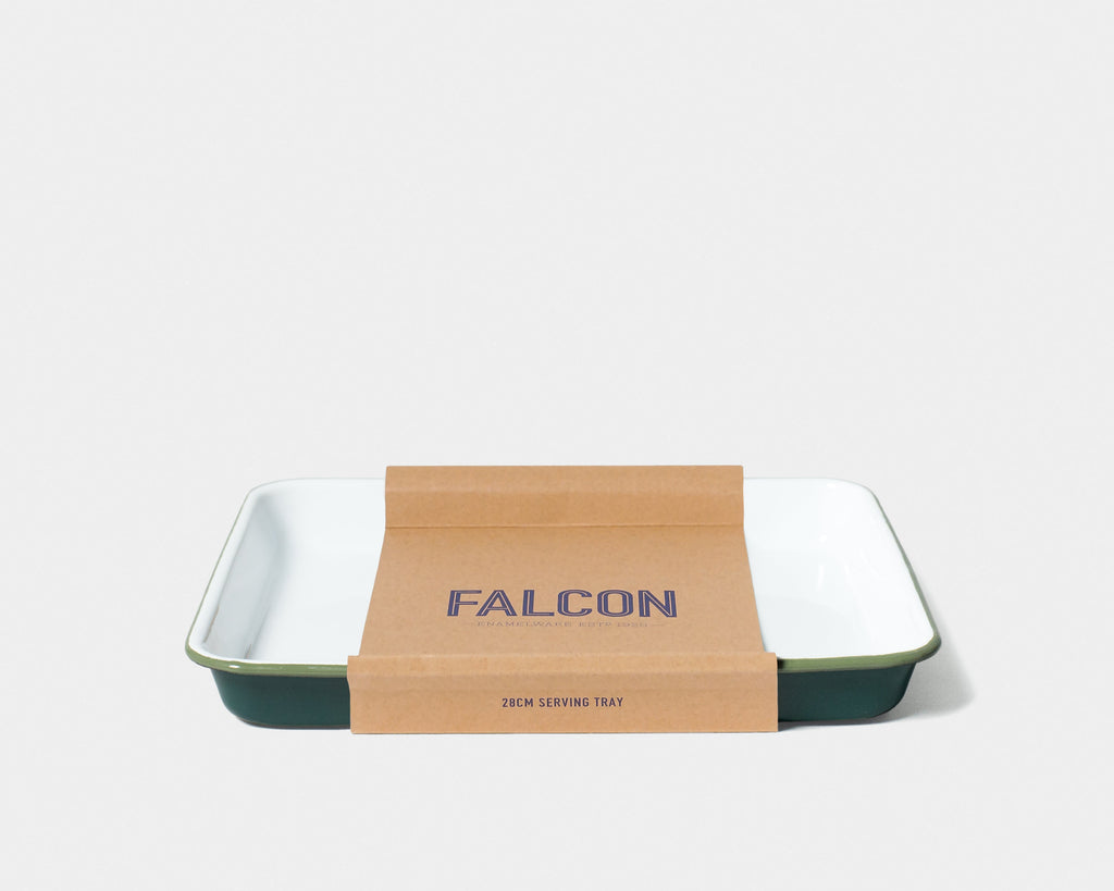 Falcon Enamelware Serving Tray - White Blue Rim