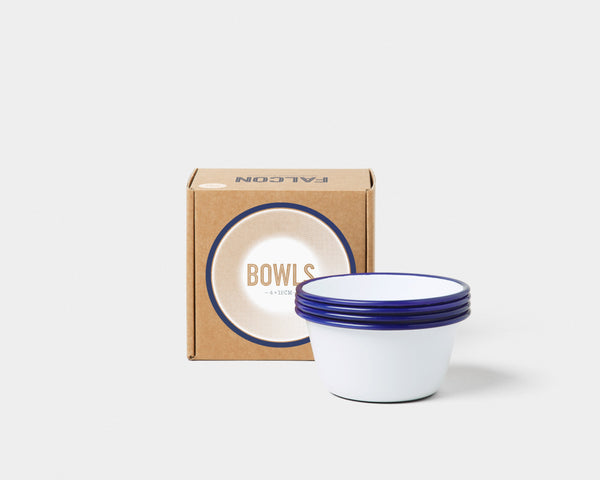 Falcon Enamelware - 12cm Bowls White with Blue Rim