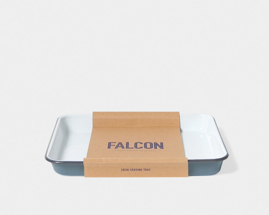 Falcon Enamelware Serving Tray - White Blue Rim