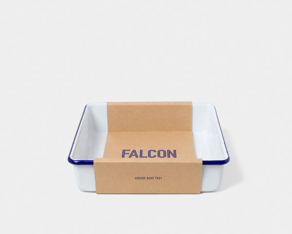 Square Bake Tray White with Blue rim